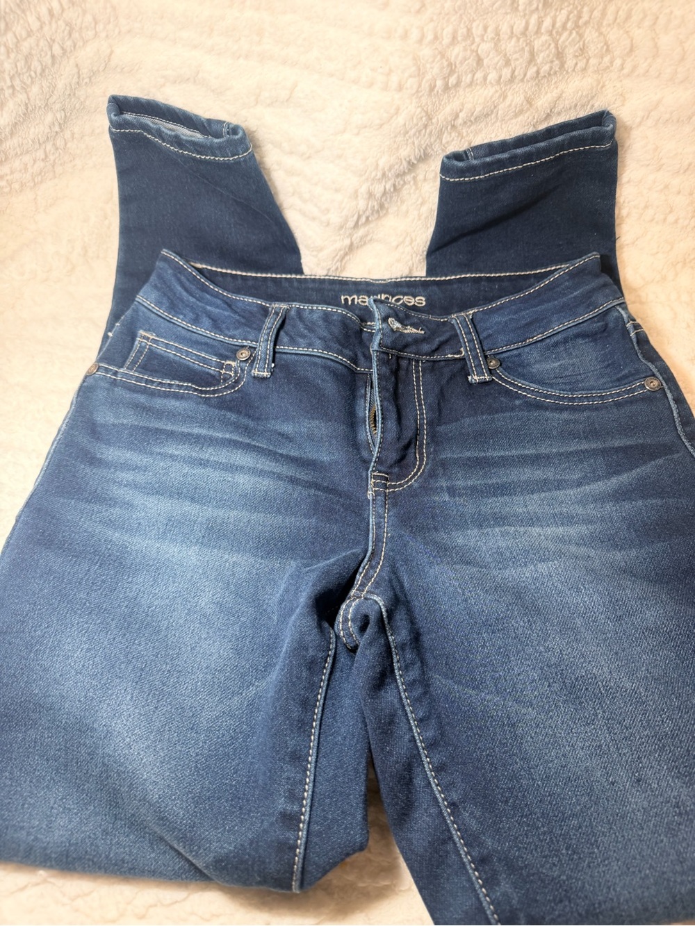 Maurices Indigo Blue Stretch Jeggings with Faded Whiskering